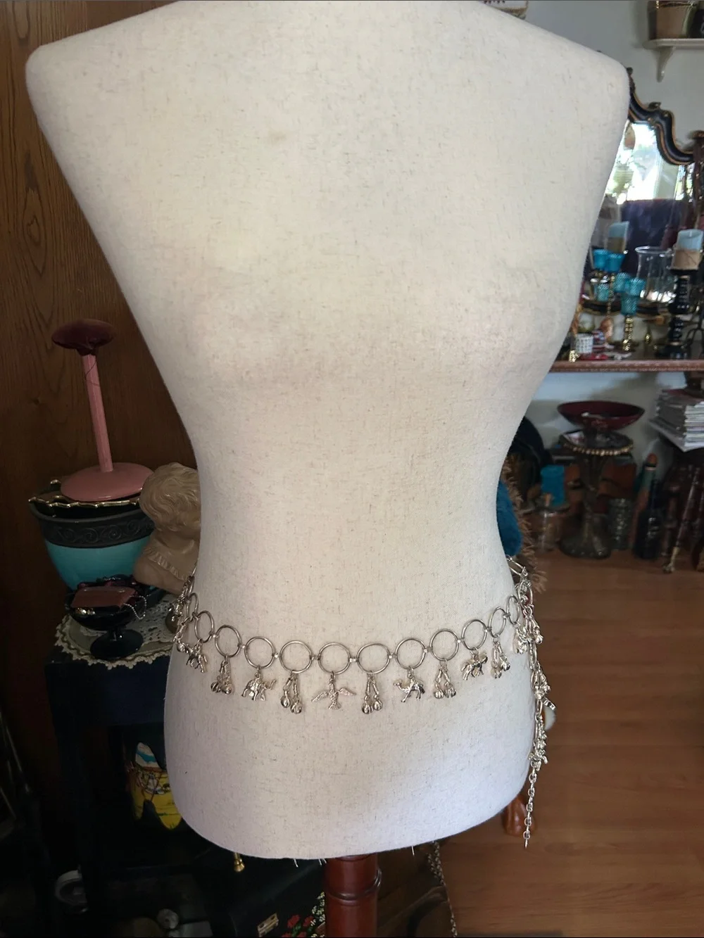 Vintage Silver Charm Link Waist Chain Belt